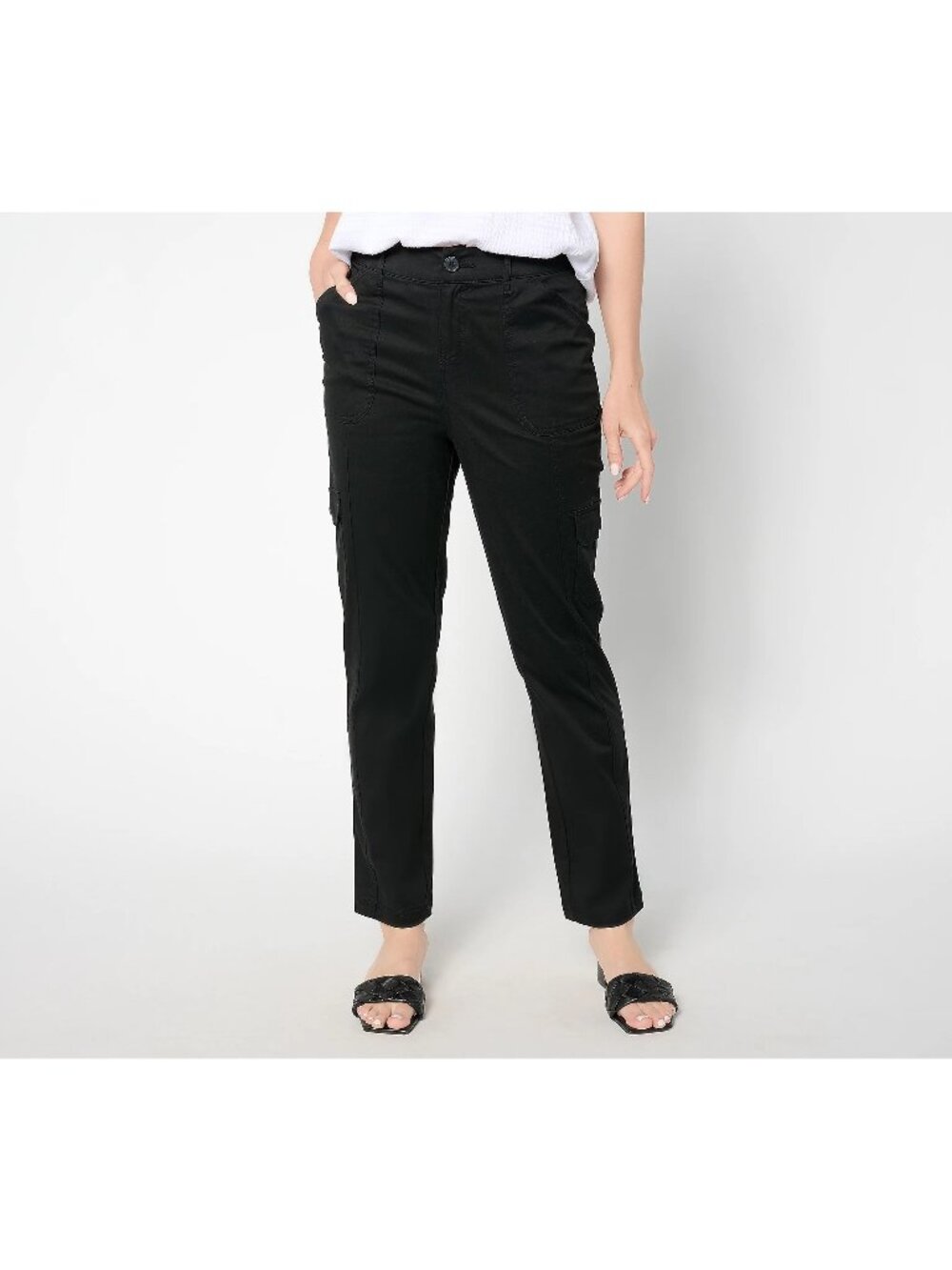 Belle by Kim Gravel Pants Size 10 Regular Utility Stretch Crop Cargo Black NEW